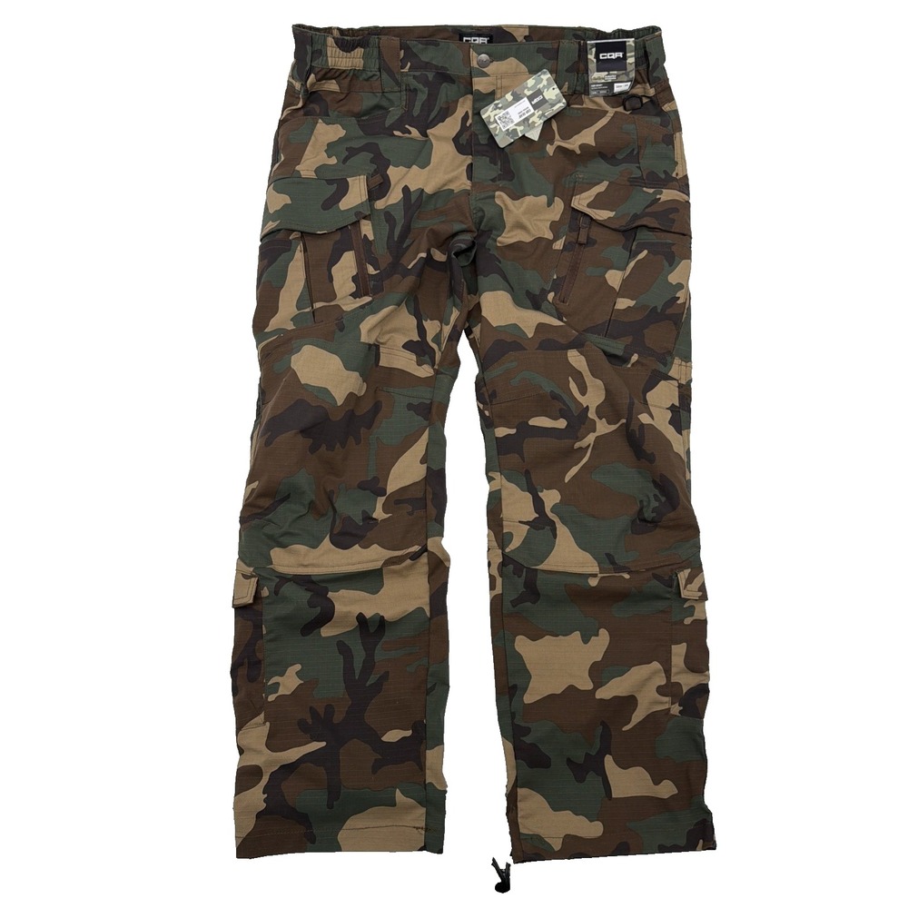 CQR Cargo Pants Mens 38x30 Green Camo Ripstop Tactical Elastic Workwear NEW